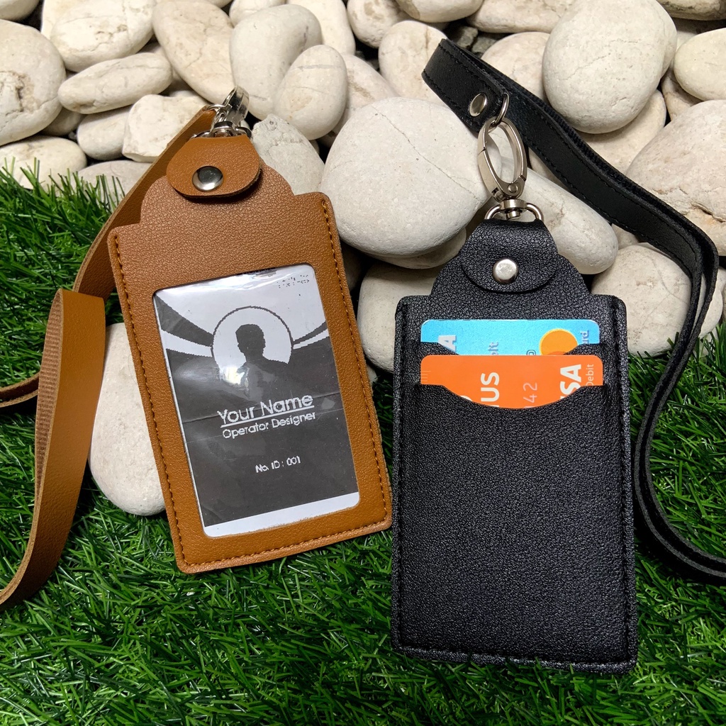 

Name Tag Kulit FRONT HITAM Lanyard Magnet Id Card Holder Koper Pegawai