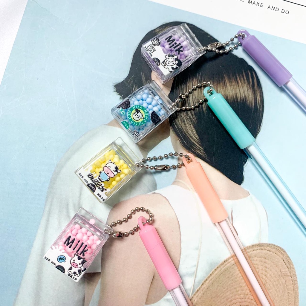 Pulpen Karton susu bola permen pena pen karakter susu sapi beruang kelinci KADO UNIK Botol milk cod