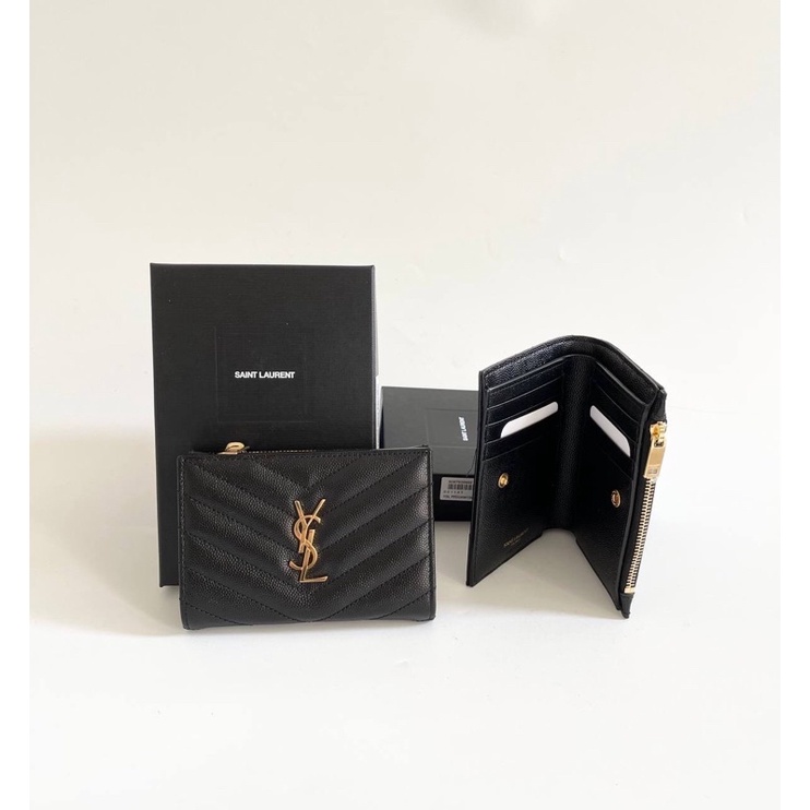 Dompet saint laurent bifold compact wallet in black ghw