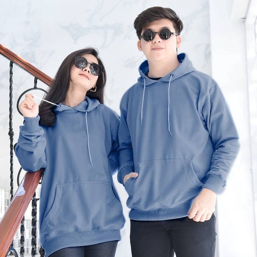 Hoodie sweater polos Pria Wanita dewasa jaket Flece Basic tebal