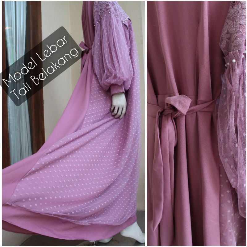 Gamis Brukat Tile Mutiara Lengan Balon Mewah Kekinian Terbaru Pesta Kondangan Lebaran