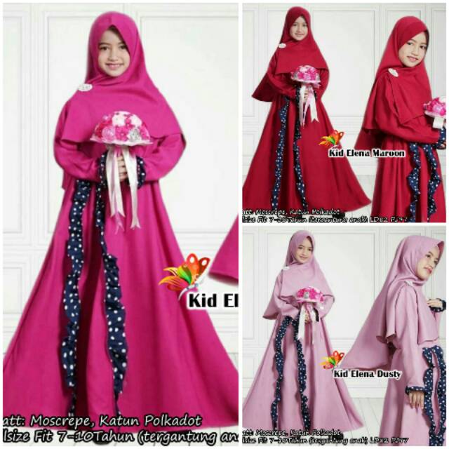 Gamis Anak Syari 7 8 9 10 tahun Kid Elena Bahan Moscrepe Free Kerudung Set Gamis Anak