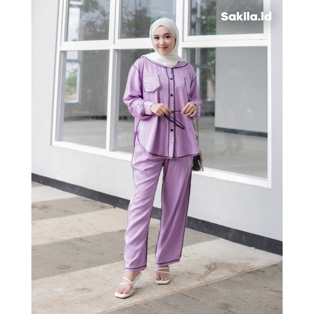 stelan kebalik | one set crinkle terbalik | Bahan Rayon crinkle |-Lilak