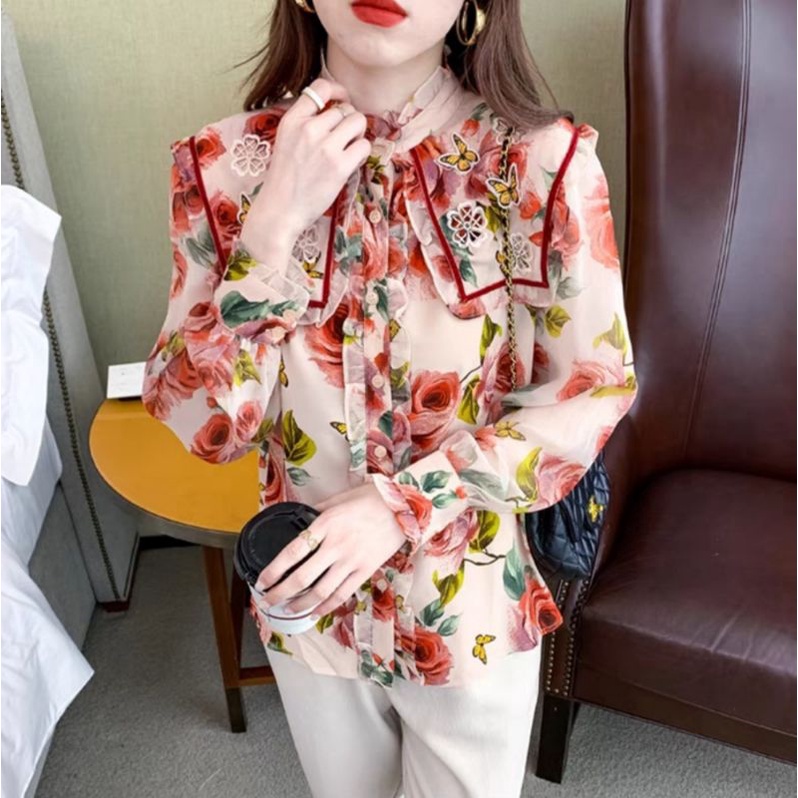 MDLV ~ 5165# Delvina Sailor Collar Shirt Blouse Korea Flower Premium Import