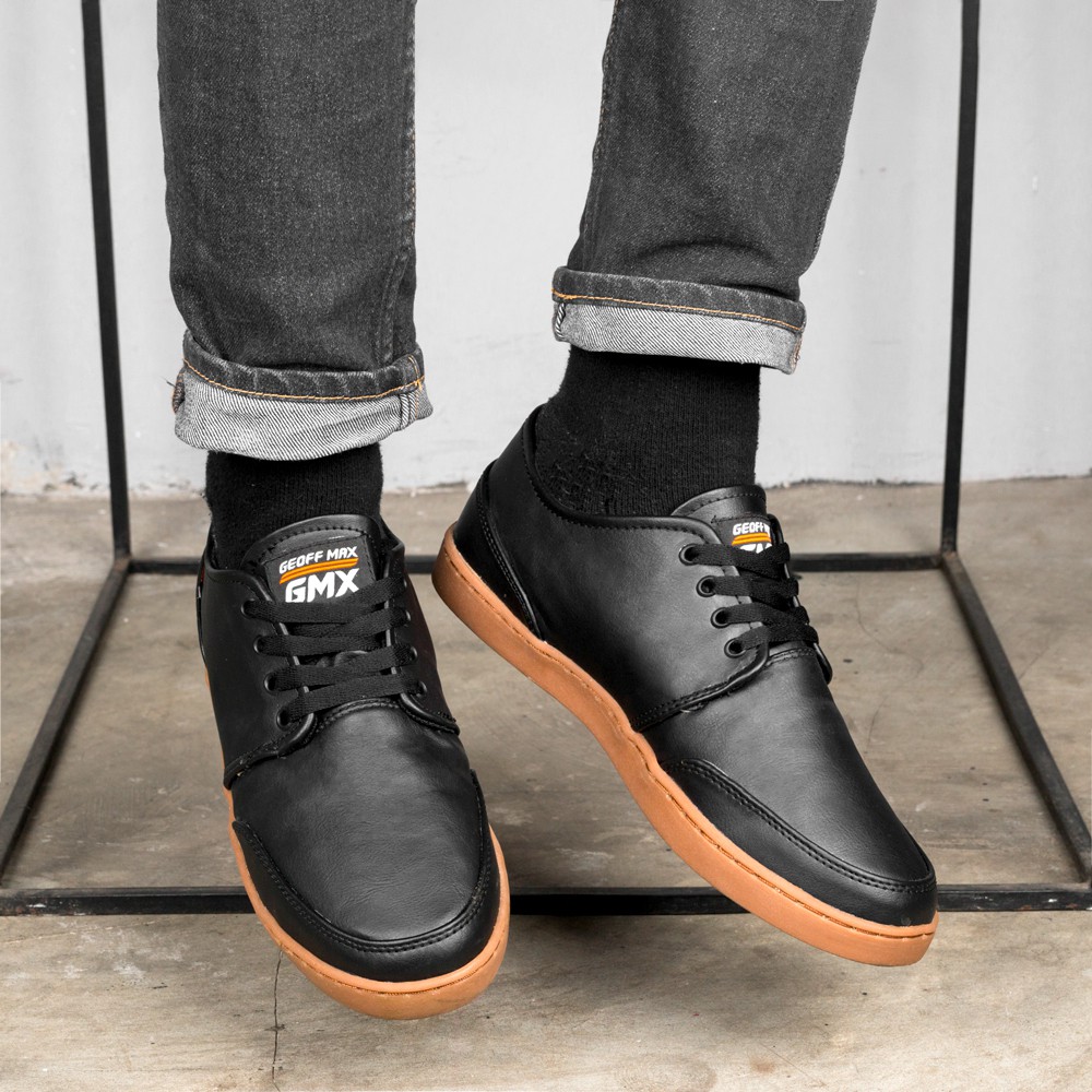  Sepatu  Sneakers Pria Geoff Max Authentic Leather Black Gum 