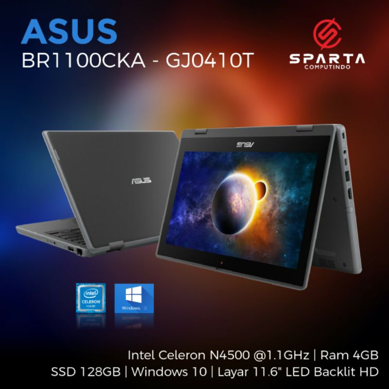 Laptop Asus BR1100CKA- GJ0410T Intel Celeron Ram 4 GB SSD 128 GB layar 12 inch New Bergaransi