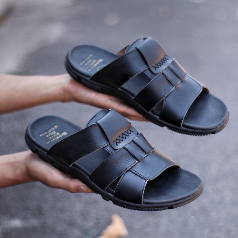 SANDAL KULIT PRIA 05 CEVANY BLACK BROWN TAN KULIT SAPI ASLI ORIGINAL