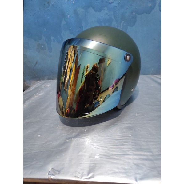 Kaca helm flat visor helm retro Bogo kaca datar iridium silver