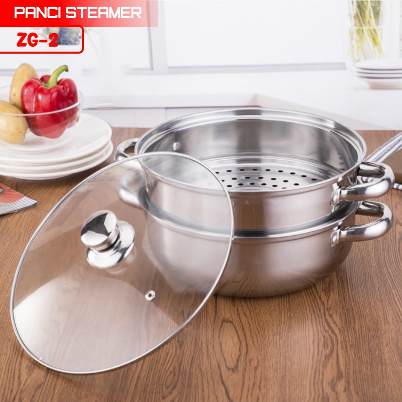 Panci Stainless Steel 2 Level Susun panci Pengukus Serbaguna panci Steamer Perebus