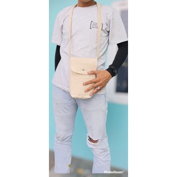 Sling bag Mini pocket tutup Kanvas tebal cream