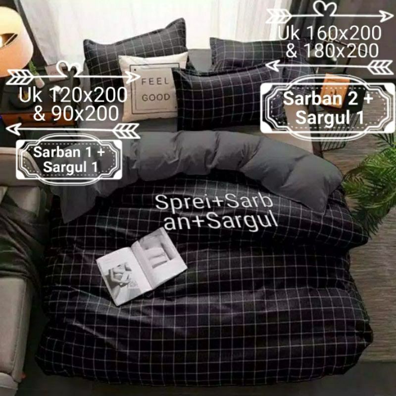 Sprei aesthetic motif sprei kotak hitam // 90x200 // 120x200 // 140×200 // 160x200 // 180x200 // tan