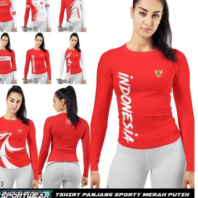 Oke Price.. Tshirt Panjang Merah Putih AB Sportwear