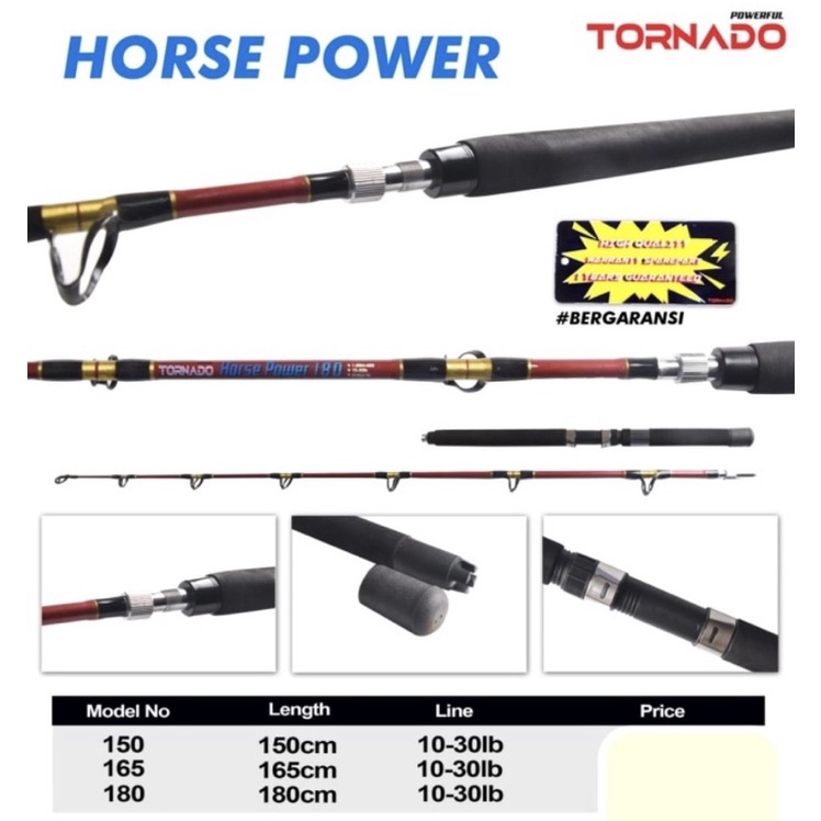 Alat Pancing Joran Pancing TORNADO Horse Power Throlling 30lb Drat Troling Rod Stik Tongkat Alat Pan