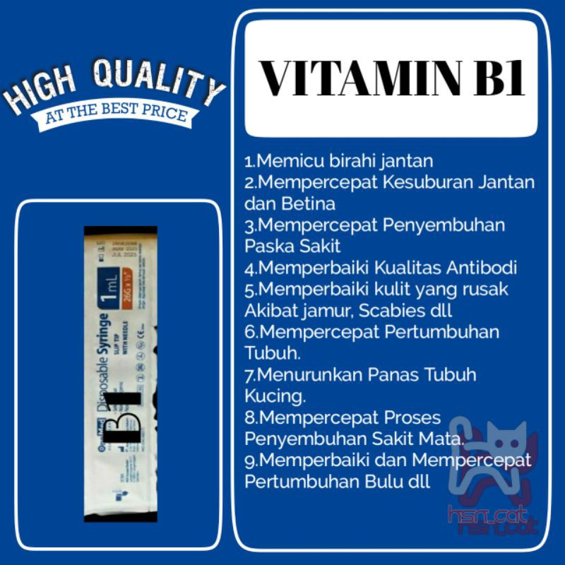 Vitamin Suplement Kucing B1 Suntik Utk Birahi jantan dan betina , Anti bodi, , Menurunkan panas ,dll