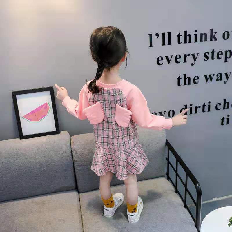 KF CAT Baju Dress Overall Princess Anak Perempuan Lengan Panjang Motif Sayap Import-4