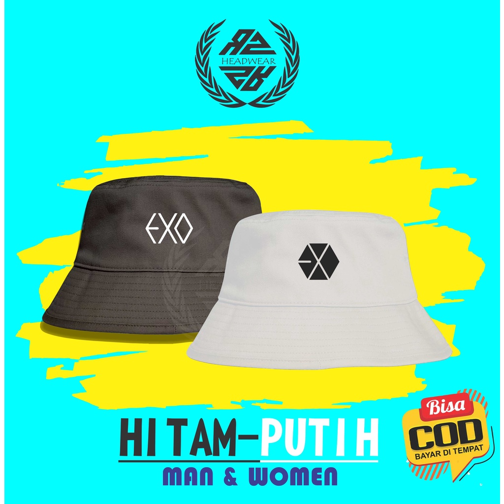 Topi Buket Topi Logo Exo Bucket Hat Korean Style Topi Bucket Bolak Balik Kain American drill Premium