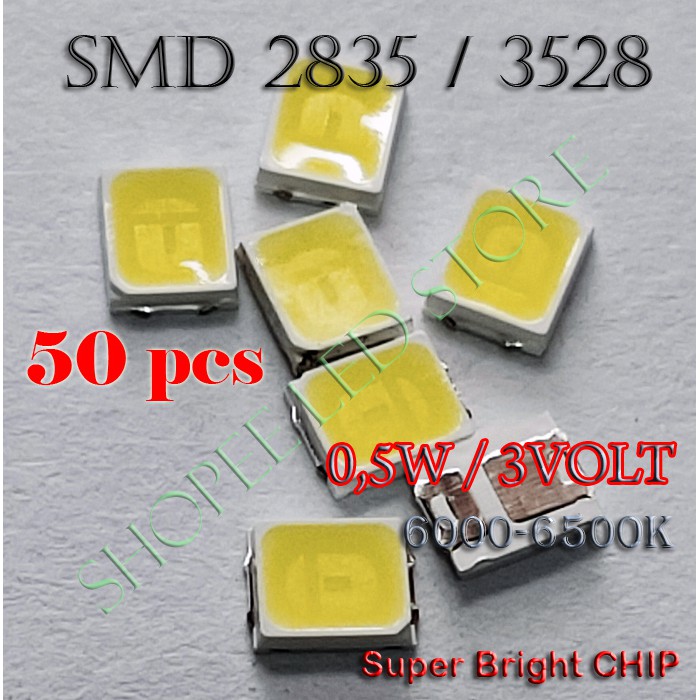 50 PCS HPL 0,5 WATT 3VOLT SMD LED 2835 COLD WHITE / WARM WHITE