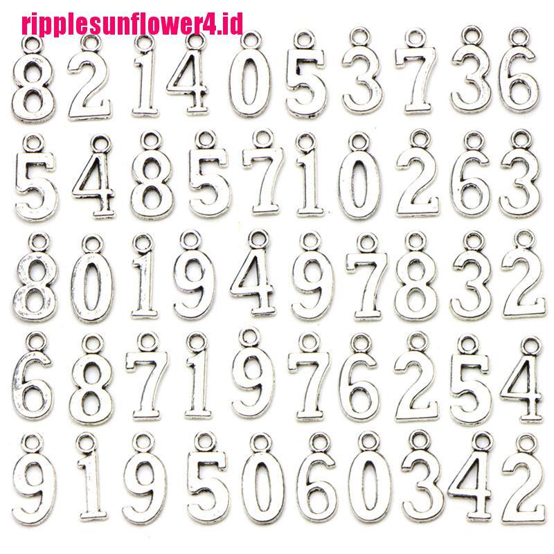 10 / 50pcs Nomor 0-9 Tibet Warna Silver