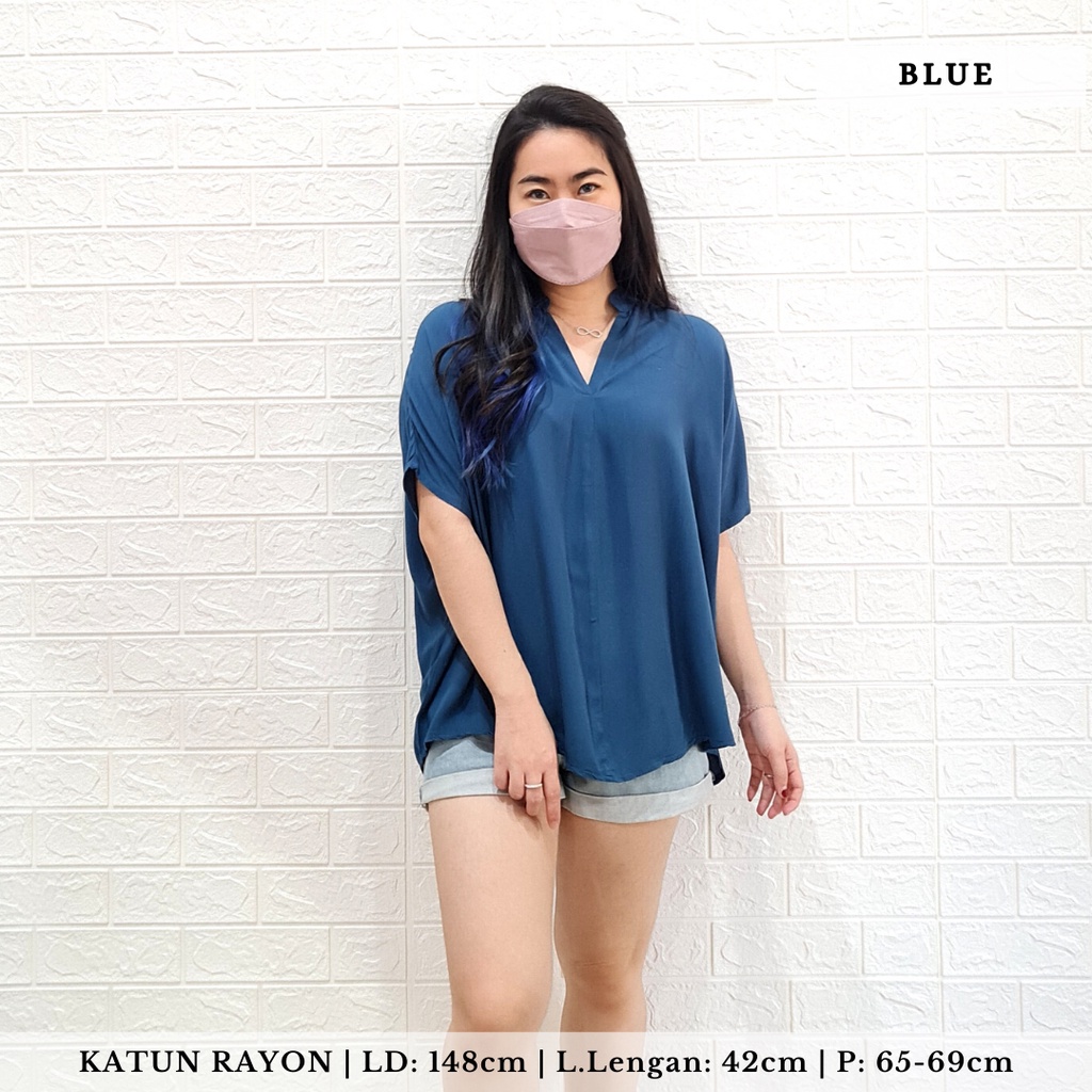 2904 CARITA OVERSIZE TOP BLOUSE BIGSIZE JUMBO FELICIA BLOUSE-BLUE
