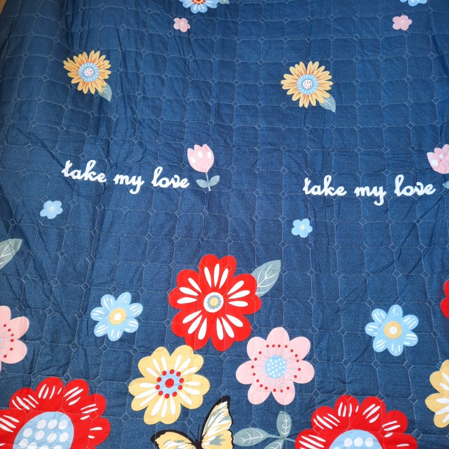 Sprei Waterproof Anti Air Ompol Motif Karakter Size 180x200-Bunga Navy