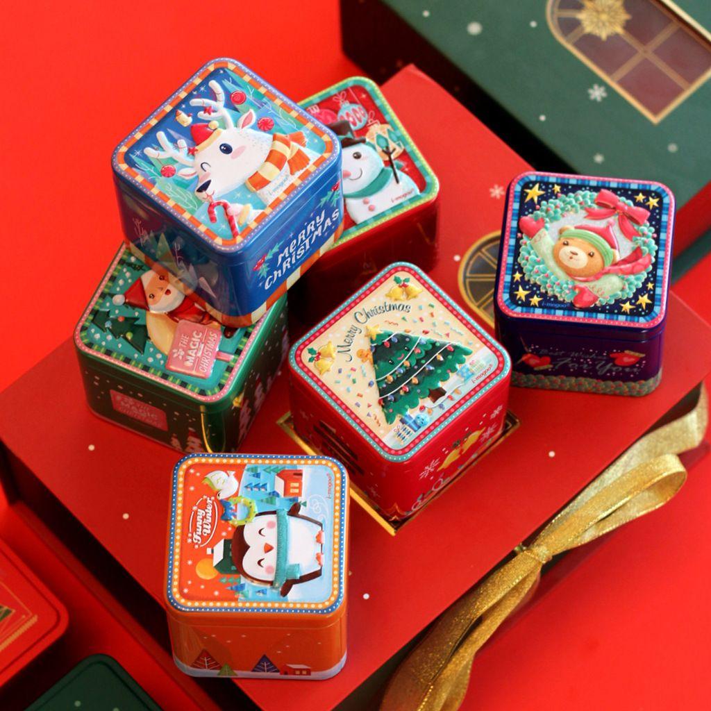 Solighter Tin Box 3D Relief Candy Organizer Dekorasi Natal Snowman Baking Christmas Gift Box