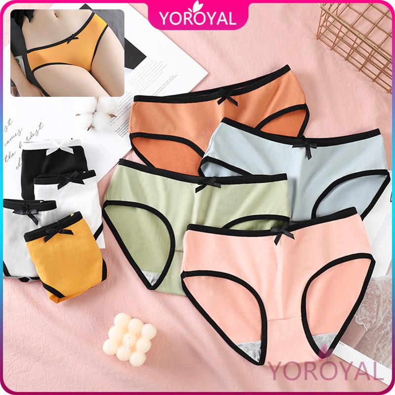 YOROYAL Celana Dalam Wanita Underwear Cewek Polos list hitam Celana Dalam Gaya Korea Bahan Katun
