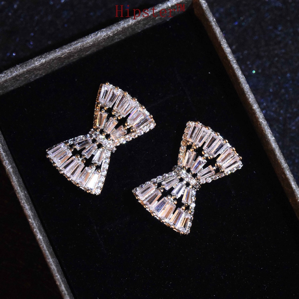 Super Fairy Bow Super Flash Diamond Stud Earrings High-Grade Necklace Sweet Light Luxury Rings Pendants Set