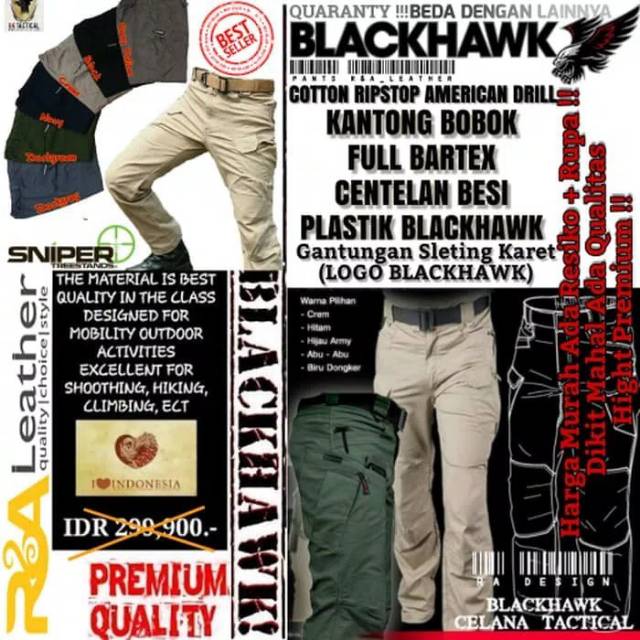 CELANA PANJANG / PDL ARMY TACTICAL BLACKHAWK OUTDOOR - Hitam, 28