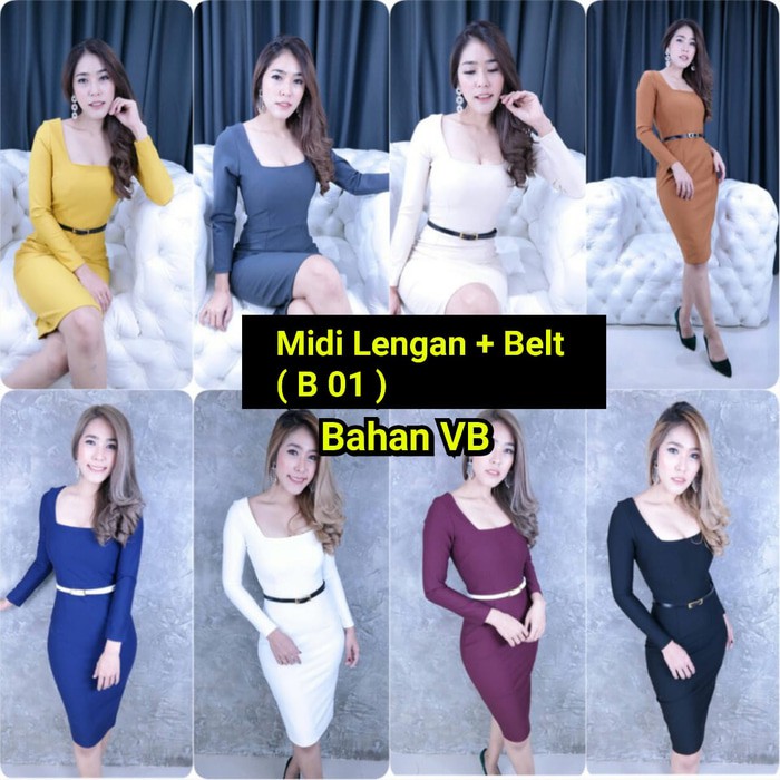 Jual DRESS MIDI VB WITH BELT Berkualitas