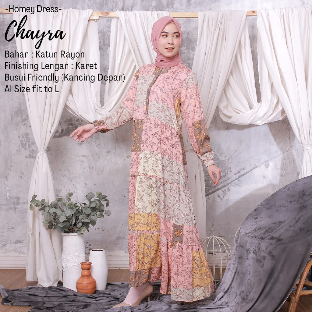 Termurah - Homey Dress Chayra Gamis Dewasa Motif Bahan Katun Rayon Premium Nyaman Dipakai | Bisa Cod