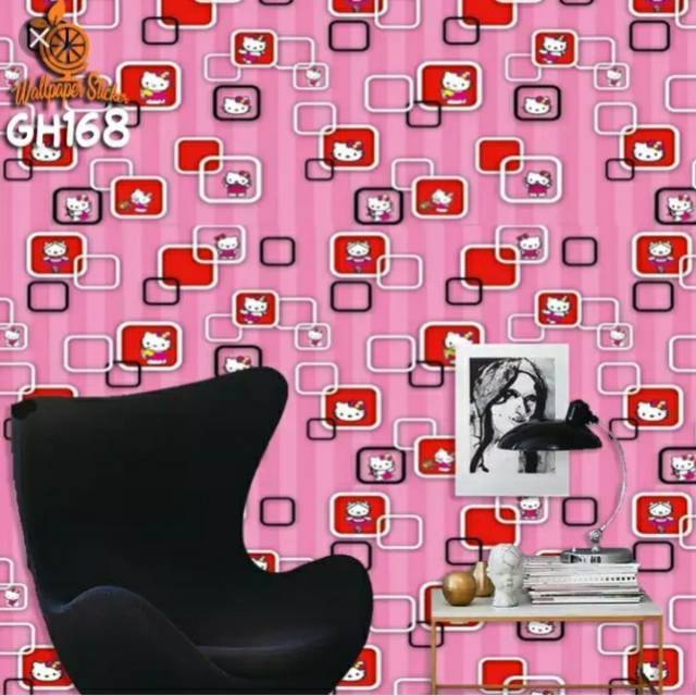 WALLPAPER DINDING MOTIF HELLO KITTY MINIMALIS PINK