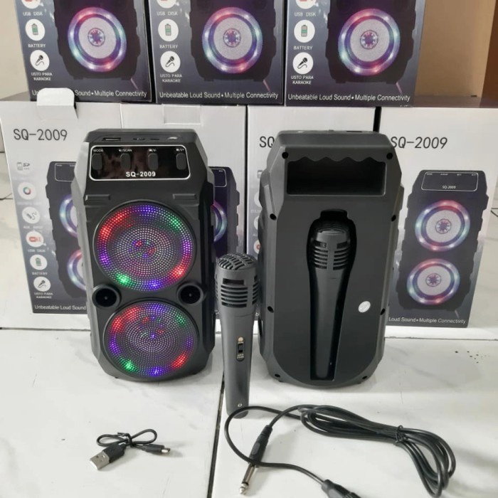 SQ-2009 Speaker Bluetooth Karaoke Free Mic + Lampu Disco Ajeb Ajeb Grosir