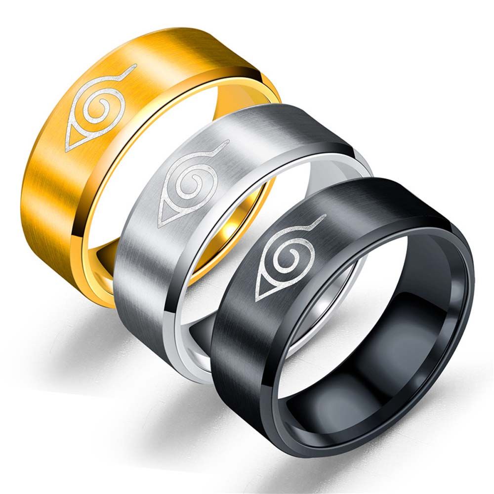 MXBEAUTY Unique Naruto Rings Black Stainless Steel Anime Finger Rings Jewelry Accessories Sasuke Itachi Ninja Konoha Uzumaki Symbal Anime Fans Gifts Unisex for Men Women Titanium Steel Ring/Multicolor