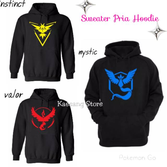 Sweater Pria Hoodie Pokemon Go - Jaket Team Valor Mystic Instinct - Hitam