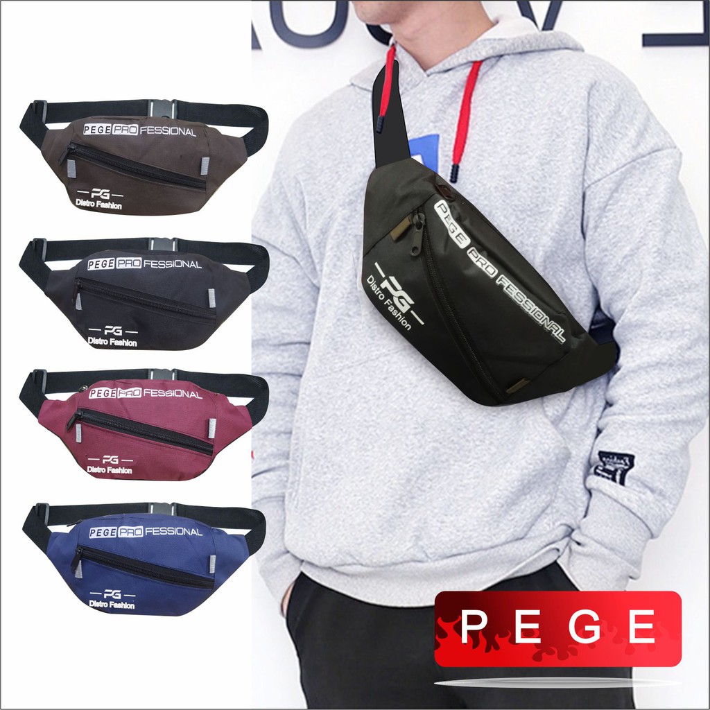 Tas Selempang Waistbag pinggang Pria Slingbag Bahu Distro Westbag Cowok Bahan Kordura - PG - 8852