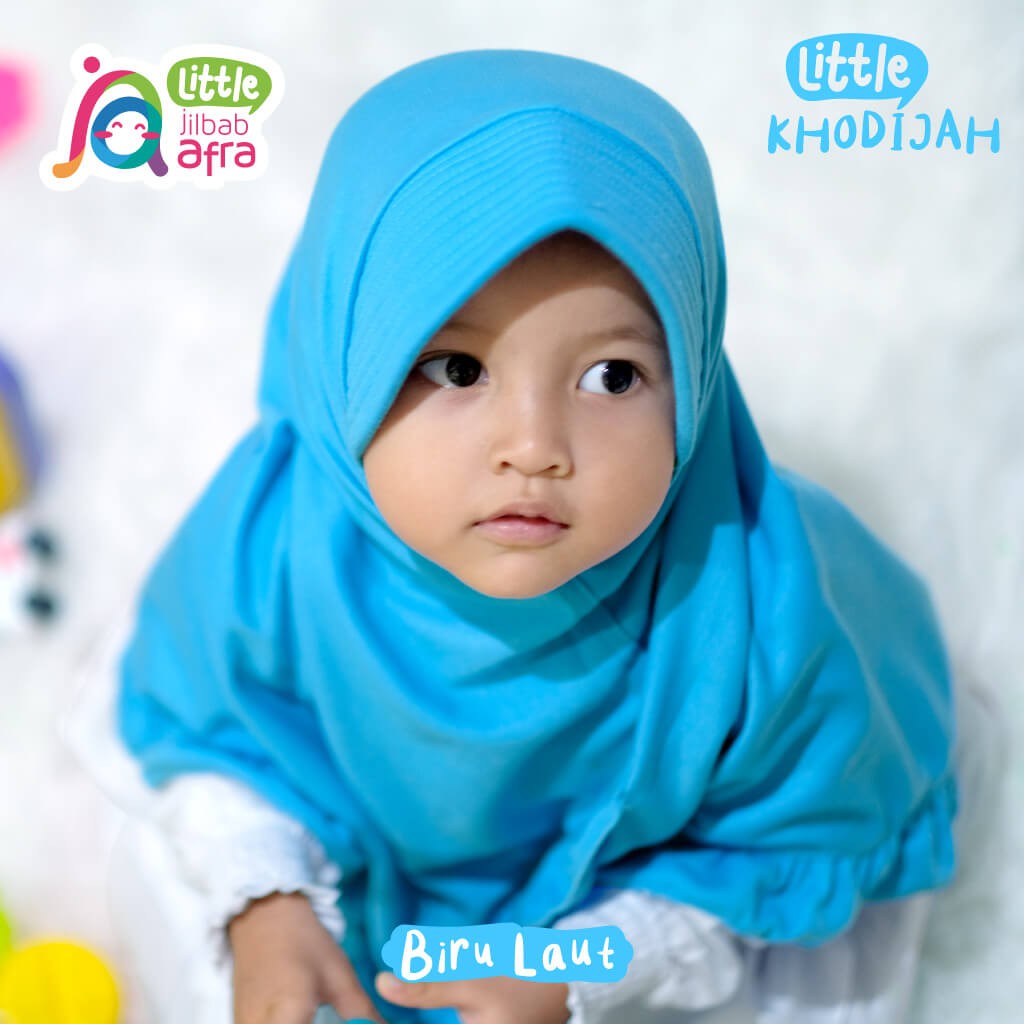 Jilbab Instan Anak Little Khodijah Biru Laut - Little Jilbab Afra - Bahan Kaos, Adem &amp; Lembut