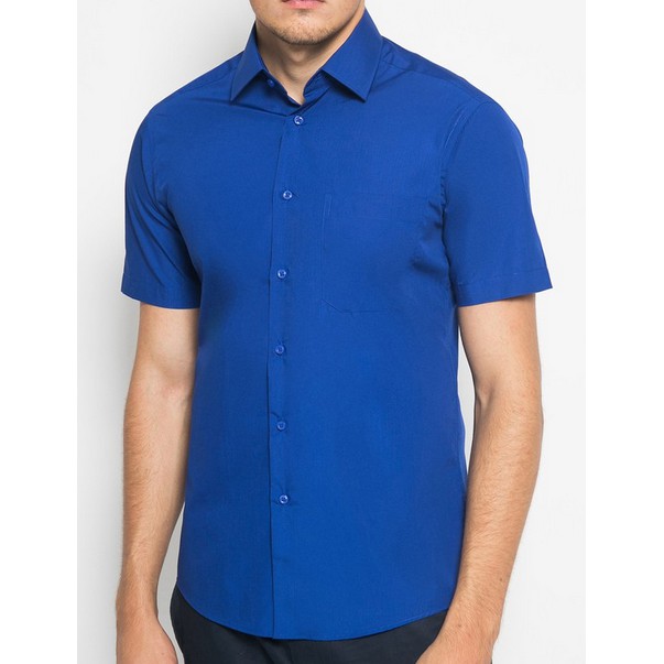 Kemeja ALISAN Polos Lengan PENDEK Regular Fit ( BIRU )