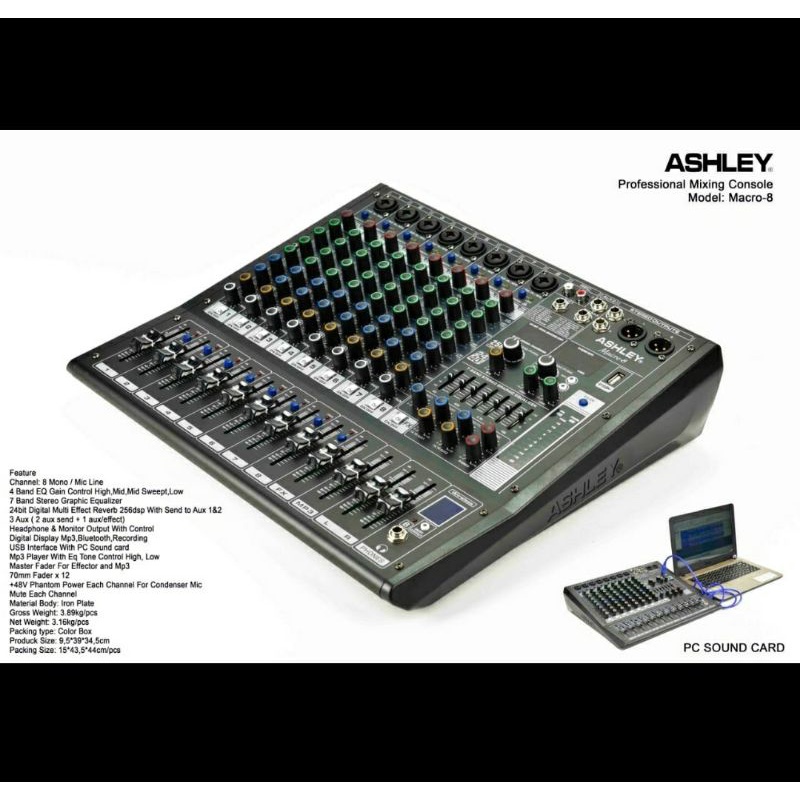 mixer audio Ashley MACRO8 MACRO 8 8CH USB-BLUETOOTH-RECORDING ORIGINAL