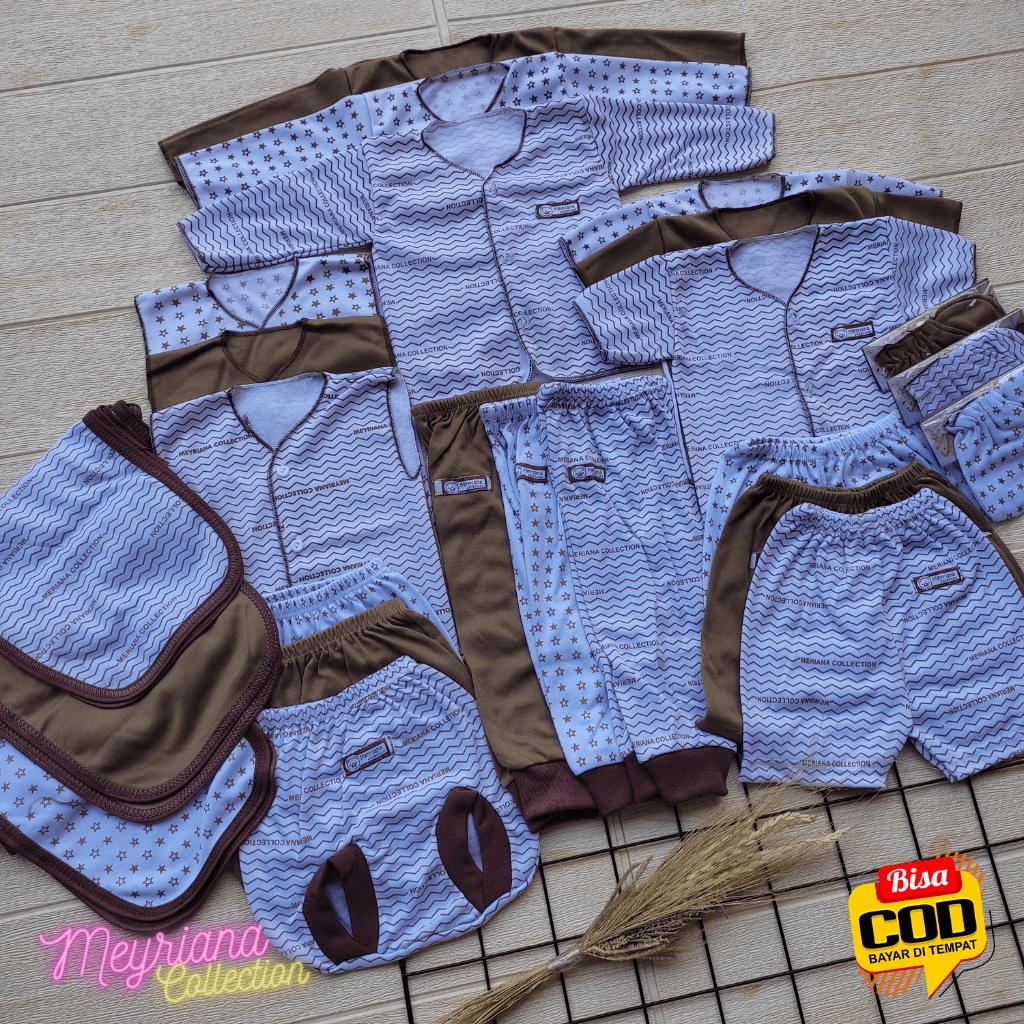 30 PCS Perlengkapan Bayi Baru Lahir Paket Newborn Laki Perempuan Celana Baju Bayi Popok Sarung tangan Kaki Seri Coklat Meyriana Collection