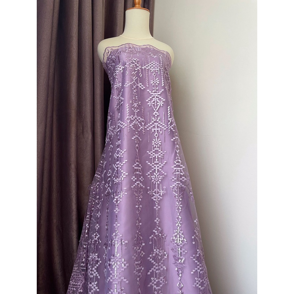 Bahan Kain Kebaya Brukat Tile Tille Bordir Premium Etnik Aphrodite New Series Warna Ungu Lilac