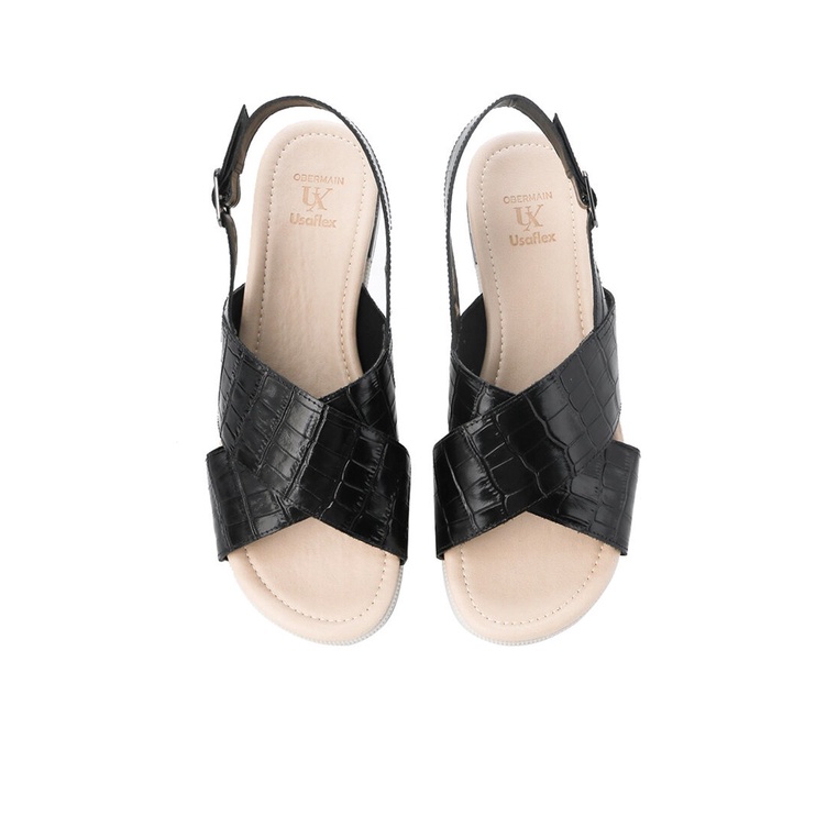 SANDAL FLAT KULIT OBERMAIN WANITA ORIGINAL SLINGBACK ASLI HITAM OW07