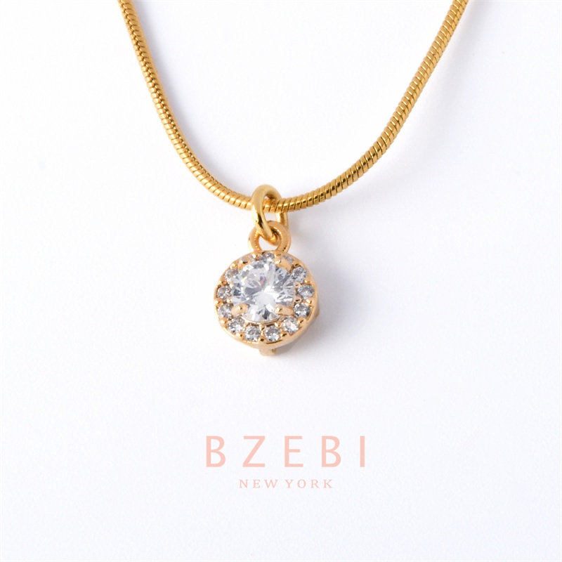 Bzebi Kalung Rantai Lapis Emas Adjustable Dengan Liontin Berlian Untuk Wanita 127n