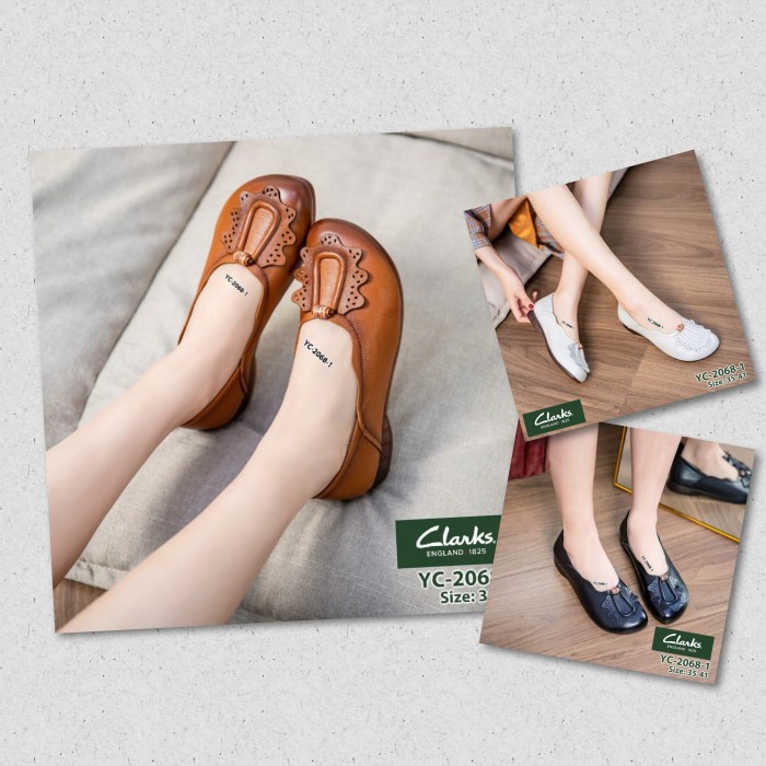 SEPATU CLARKS YC-2068-1 LEATHER FLAT / CLARK / SEPATU KERJA / KANTOR - HITAM, 35