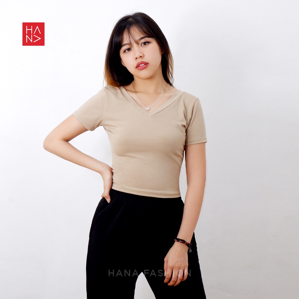 HanaFashion JKT - Keisha T-Shirt Crop Tee Polos Wanita Murah - CT134