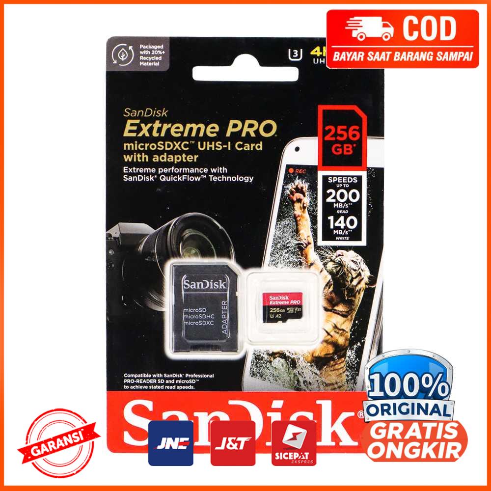 Sandisk MicroSDXC Extreme Pro V30 A2 U3 4K 200MBs - 256GB - D-256G