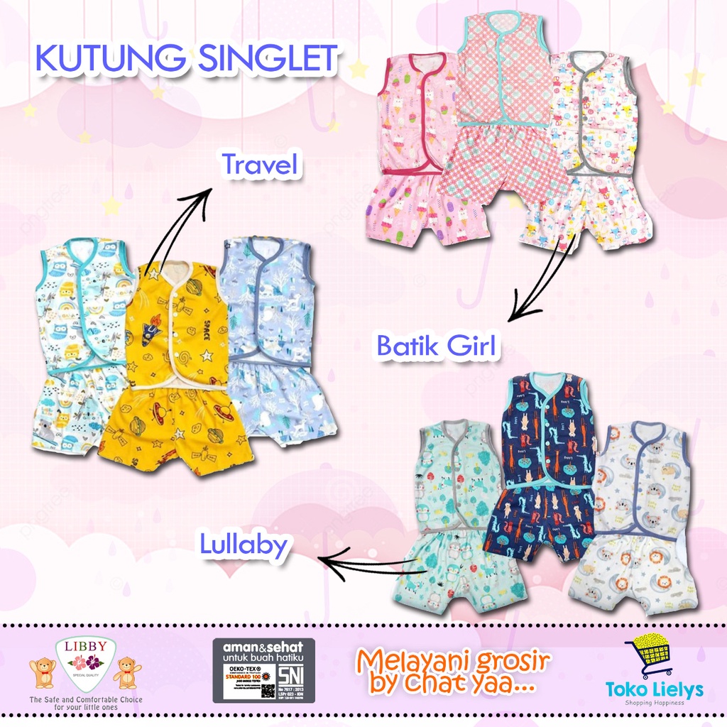 LIBBY SETELAN BAJU SINGLET KUTUNG  CELANA PENDEK ANAK SINGLET KANCING FULL PRINT