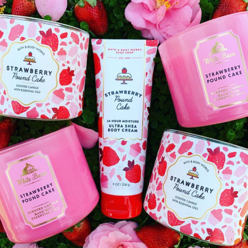 BATH AND BODY WORKS BBW STRAWBERRY POUND CAKE 3-WICK SCENTED CANDLE 411 G LILIN WANGI 3 SUMBU UKURAN BESAR PENGHARUM RUANGAN