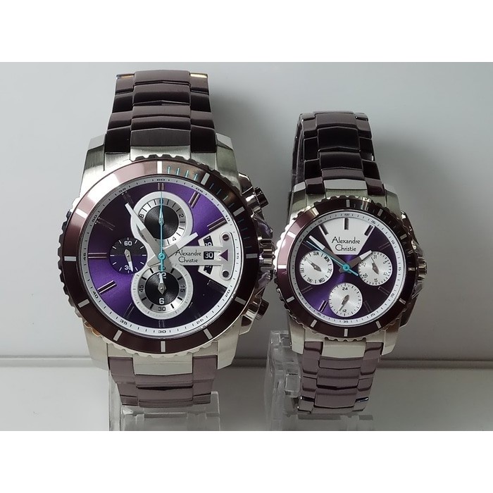 Limited JAM TANGAN COUPLE ALEXANDRE CHRISTIE AC 6455 SILVER PURPLE ORIGINAL Milenial