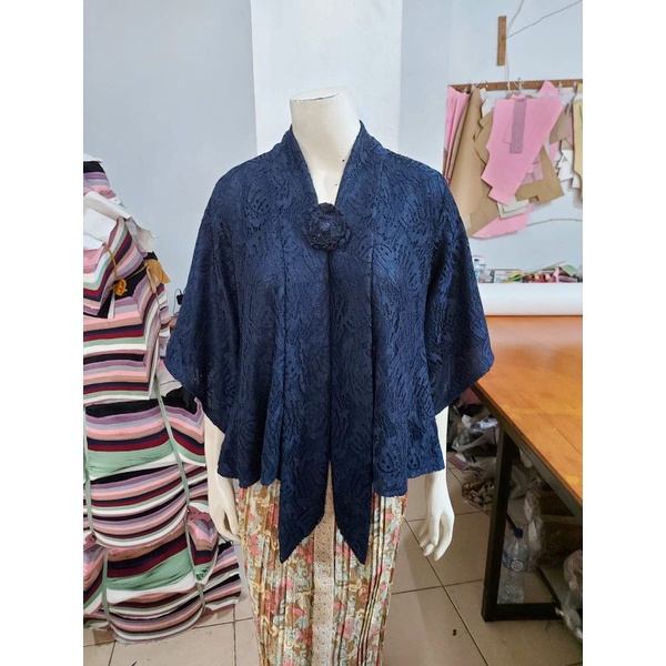 Kebaya floy KIMONO BROKAT standar jumbo glitter full furing busui KeroncongBusana-Navy