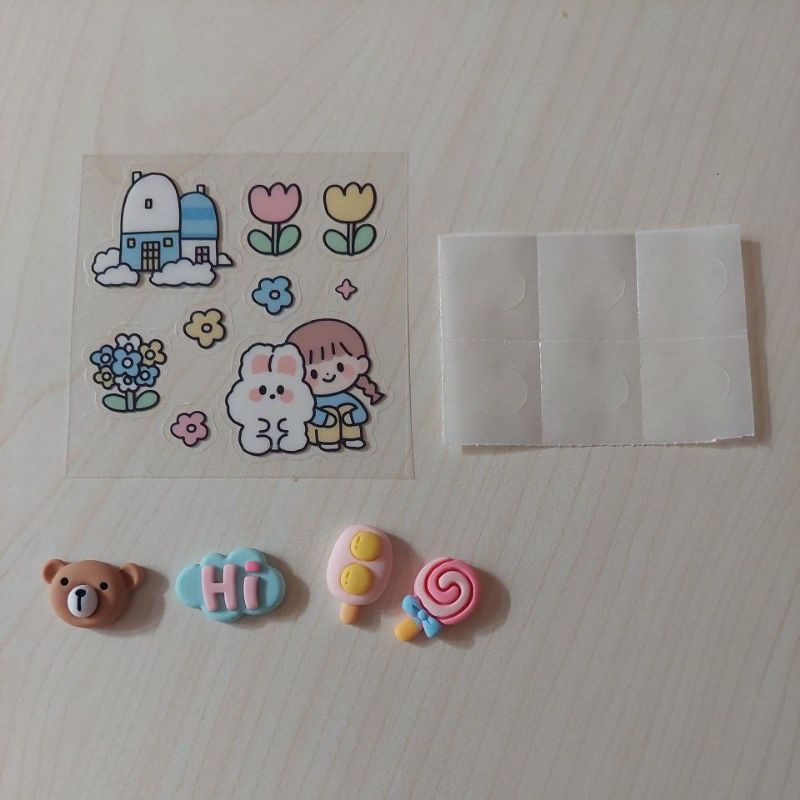 BAKUL UNIK - Botol minum 1L 1 liter pastel viral bahan tritan BPA Free / motivational water bottle-4pcs 3D + 1 lbr 2D